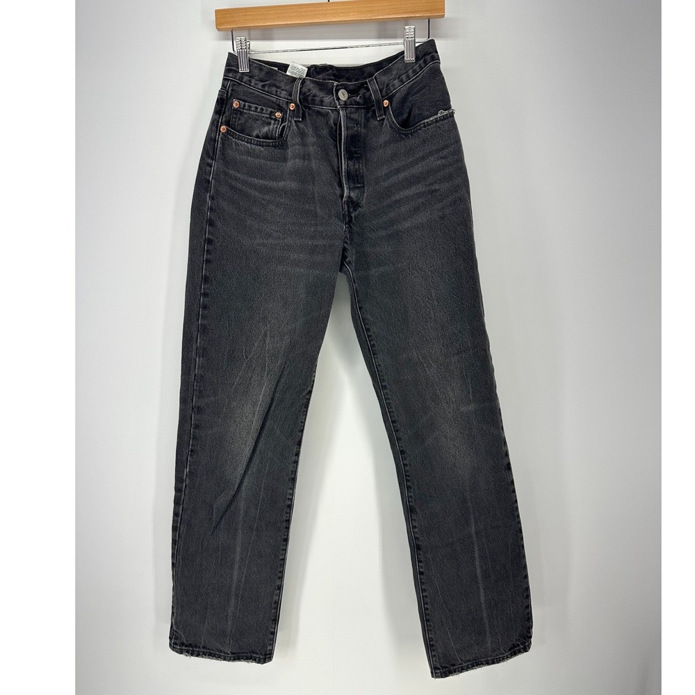Levi's Premium 501 Original Fit Jeans Womens W26 L32 Black Straight Leg Denim